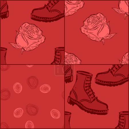 Téléchargez les illustrations : Motif sans couture avec des roses et des bottes - en licence libre de droit