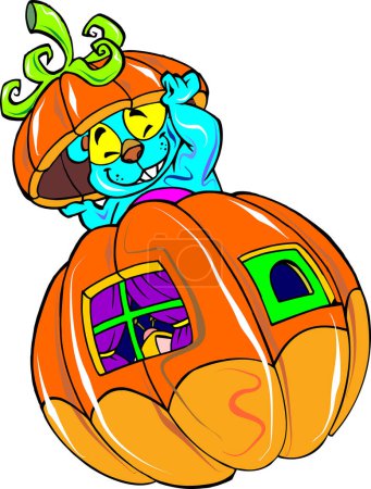 Ilustración de Feliz calabaza de halloween con lindo roedor en el interior, vector de ilustración - Imagen libre de derechos