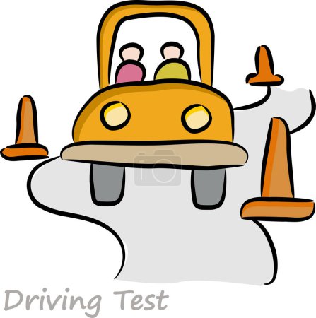 Téléchargez les illustrations : Essai de voiture conduite dessin animé - en licence libre de droit