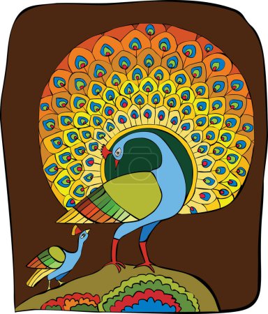 Téléchargez les illustrations : Illustration colorée de beaux paons - en licence libre de droit