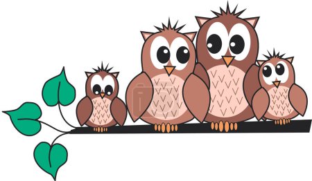Téléchargez les illustrations : Mignon dessin animé hibou famille - en licence libre de droit