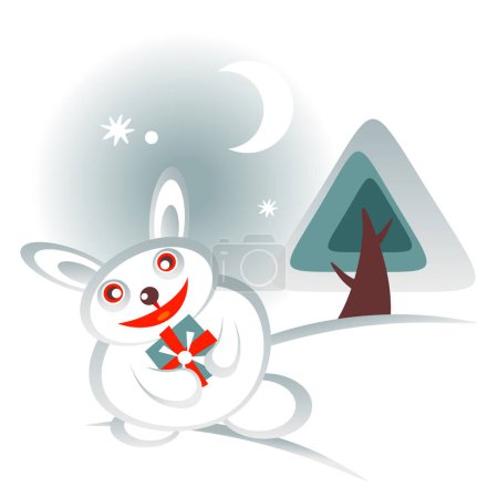 Téléchargez les illustrations : Lapin souriant et arbre de Noël, illustration vectorielle - en licence libre de droit