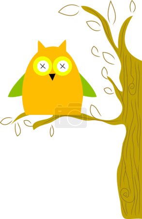Téléchargez les illustrations : Illustration vectorielle de chouette dessin animé mignon assis dans un arbre - en licence libre de droit