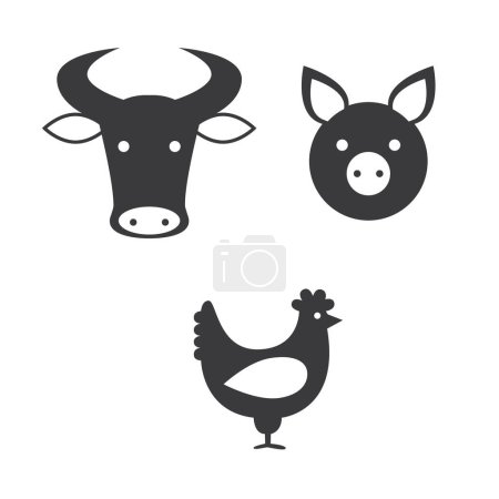 Téléchargez les illustrations : Icône animaux de ferme sur fond blanc - en licence libre de droit