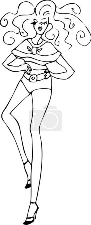 Téléchargez les illustrations : Illustration vectorielle de dessin animé d'une femme aux cheveux longs. isolé sur un fond blanc - en licence libre de droit