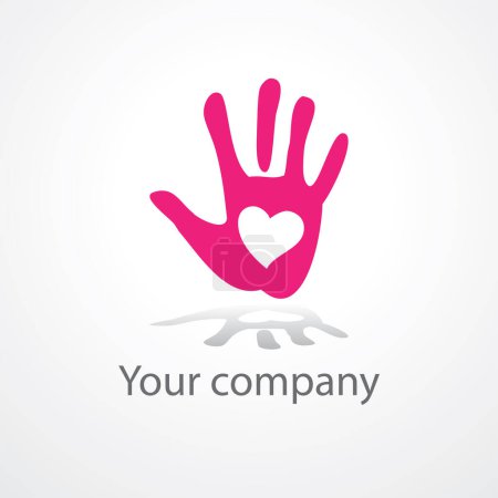 Illustration for Logo design template with heart symbol on pink human palm - Royalty Free Image