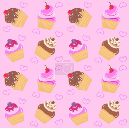 Téléchargez les illustrations : Motif sans couture avec cupcakes - en licence libre de droit