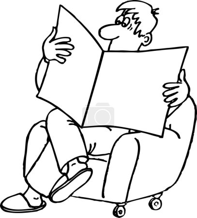 Ilustración de Hombre de dibujos animados leyendo un periódico - Imagen libre de derechos