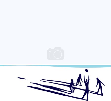 Ilustración de Gente en la playa jugando voleibol. Ilustración vectorial. - Imagen libre de derechos