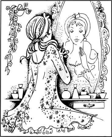 Téléchargez les illustrations : Femme avant miroir, illustration vectorielle moderne - en licence libre de droit