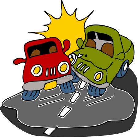 Téléchargez les illustrations : Dessin animé drôle de voiture au volant, accident - en licence libre de droit
