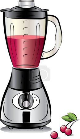 Illustration for Blender with cherry juice and cherries - Royalty Free Image