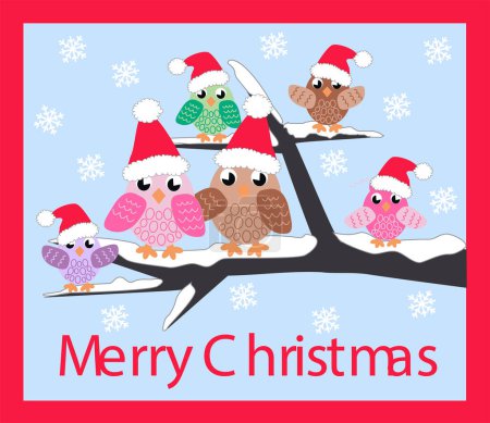 Illustration for Christmas card with cute birds. vector illustration - Royalty Free Image