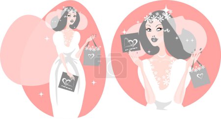 Illustration for Vector set of beautiful girls. valentine 's day - Royalty Free Image