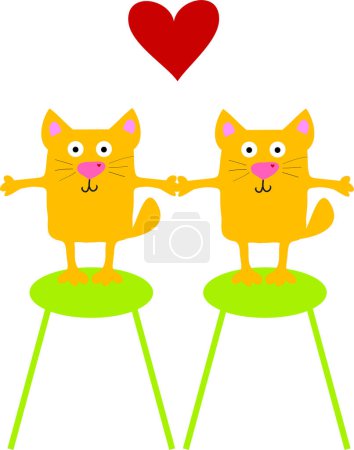 Téléchargez les illustrations : Mignon dessins animés chats avec coeur - en licence libre de droit