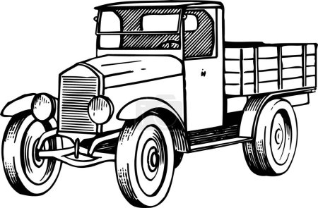 woodcut illustration of vintage truck
