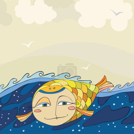 Ilustración de Ilustración de un lindo personaje de pez - Imagen libre de derechos