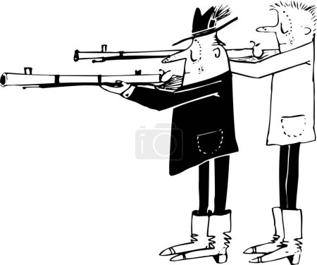 Illustration for Two men with gun. cartoon style vector illustration - Royalty Free Image