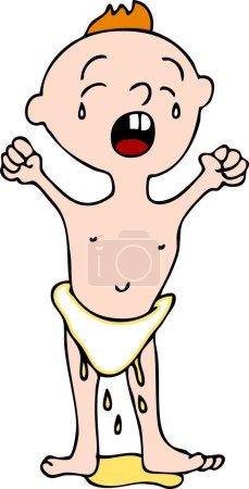 Illustration for An image of a crying baby with a wet leaky diaper. - Royalty Free Image