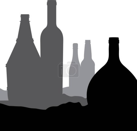Téléchargez les illustrations : Silhouette vectorielle de bouteilles sur fond blanc. - en licence libre de droit