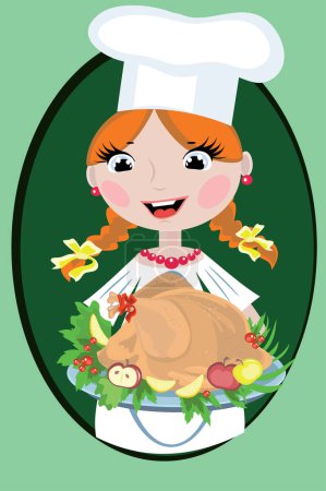 Illustration for Happy smiling chef cooking dinner, vector illustration - Royalty Free Image