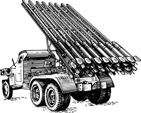 Ilustración de Ilustración vectorial de un vehículo militar dibujado a mano de dibujos animados. - Imagen libre de derechos