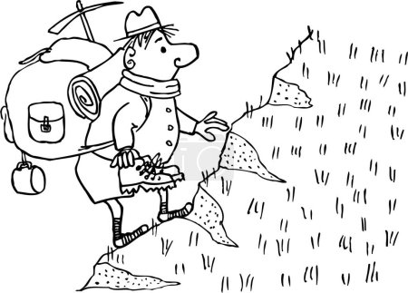 Téléchargez les illustrations : Un homme avec sac à dos marchant dans la montagne - en licence libre de droit