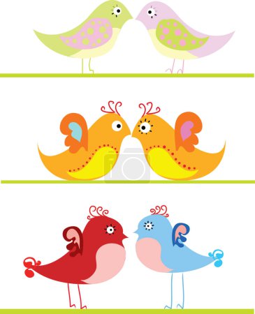 Téléchargez les illustrations : Mignon dessins animés oiseaux en amour - en licence libre de droit