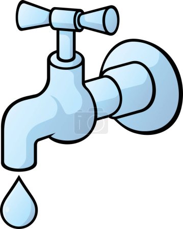 Illustration for Cartoon water tap with flowing water - Royalty Free Image