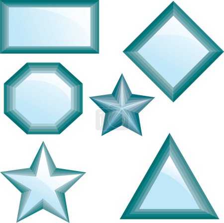 Ilustración de Conjunto de iconos azules con estrellas y formas - Imagen libre de derechos