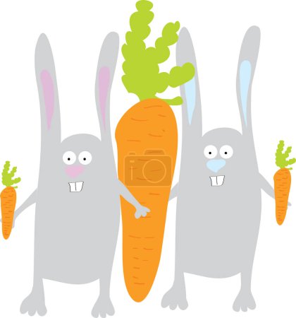 Téléchargez les illustrations : Carottes et lapins personnages de dessin animé illustration - en licence libre de droit
