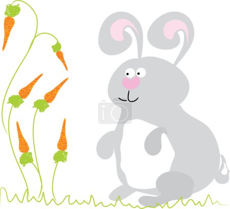 Illustration for Funny rabbit and carrots. vector illustration. - Royalty Free Image