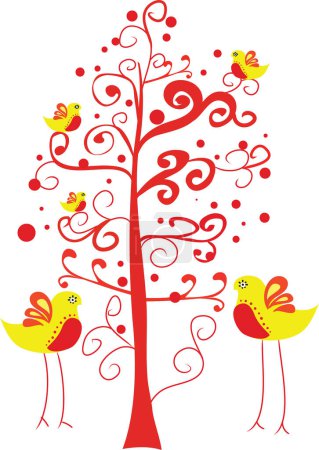 Illustration for Vector illustration of cartoon birds and tree - Royalty Free Image