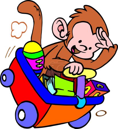 Téléchargez les illustrations : Illustration vectorielle de bande dessinée de singe - en licence libre de droit