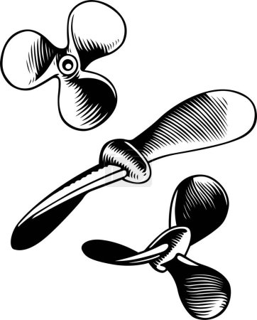 Téléchargez les illustrations : Illustration en noir et blanc d'un ensemble d'hélices isolées sur blanc - en licence libre de droit
