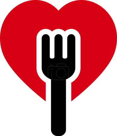 Téléchargez les illustrations : Fourchette avec icône coeur, illustration vectorielle - en licence libre de droit