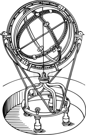 Ilustración de Ilustración en blanco y negro de la esfera armilar aislada en blanco - Imagen libre de derechos