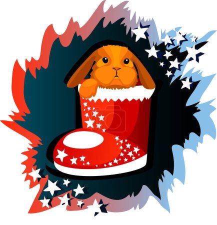 Illustration for Cute rabbit in santa claus shoe, vector illustration - Royalty Free Image