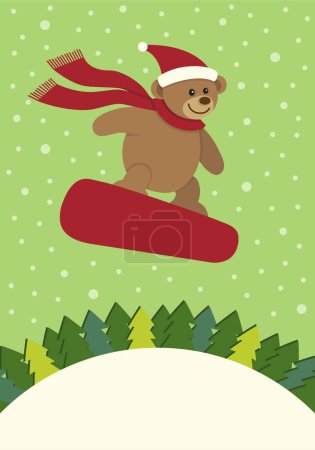 Téléchargez les illustrations : Ours en peluche mignon chevauchant un snowboard, illustration vectorielle - en licence libre de droit