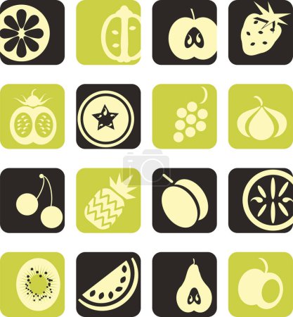 Téléchargez les illustrations : Ensemble d'icônes de fruits. Illustration vectorielle - en licence libre de droit