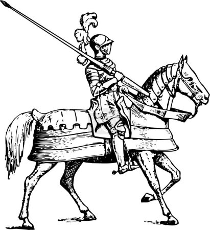 Ilustración de Caballero con caballo y espada - Imagen libre de derechos