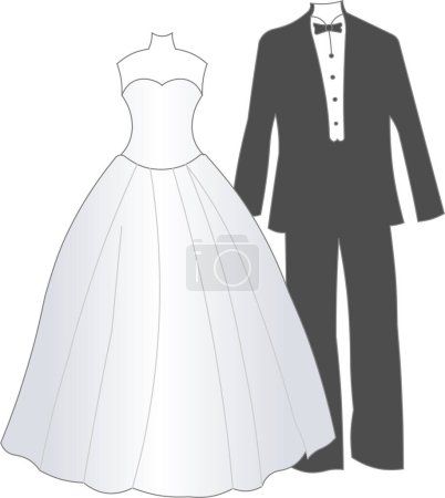 Téléchargez les illustrations : Illustration vectorielle de vêtements de mariée et marié - en licence libre de droit
