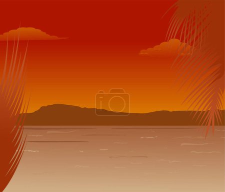 Téléchargez les illustrations : Magnifique coucher de soleil sur la mer illustration vectorielle - en licence libre de droit