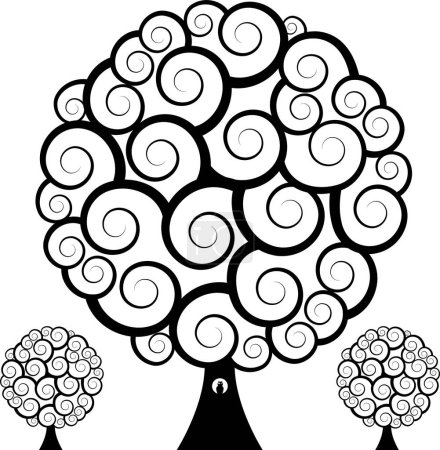 Téléchargez les illustrations : Illustration vectorielle noir et blanc arbre - en licence libre de droit