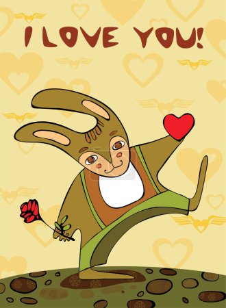 Téléchargez les illustrations : Drôle dessin animé lapin en amour - en licence libre de droit