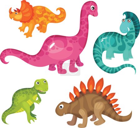 Ilustración de Conjunto de ilustración de dinosaurio lindo - Imagen libre de derechos