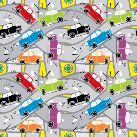 Téléchargez les illustrations : Modèle sans couture avec des voitures - en licence libre de droit