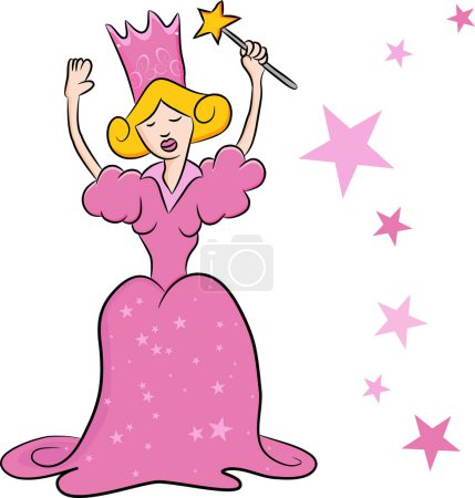 Téléchargez les illustrations : Princesse dessin animé avec baguette vectorielle arrière-plan - en licence libre de droit