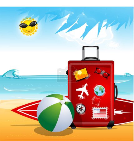 Téléchargez les illustrations : Vacances d'été voyage et illustration vectorielle de plage - en licence libre de droit