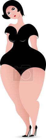 Téléchargez les illustrations : Illustration d'une fille sexy dans une combinaison de barboteuse noire - en licence libre de droit